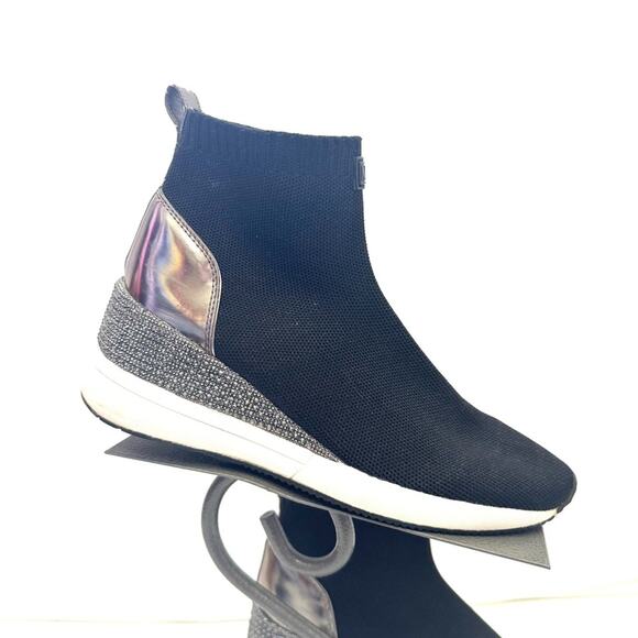 Michael Kors Black & Silver Women's Skyler Sneaker Bootie Size 8.5 - Picture 1 of 7